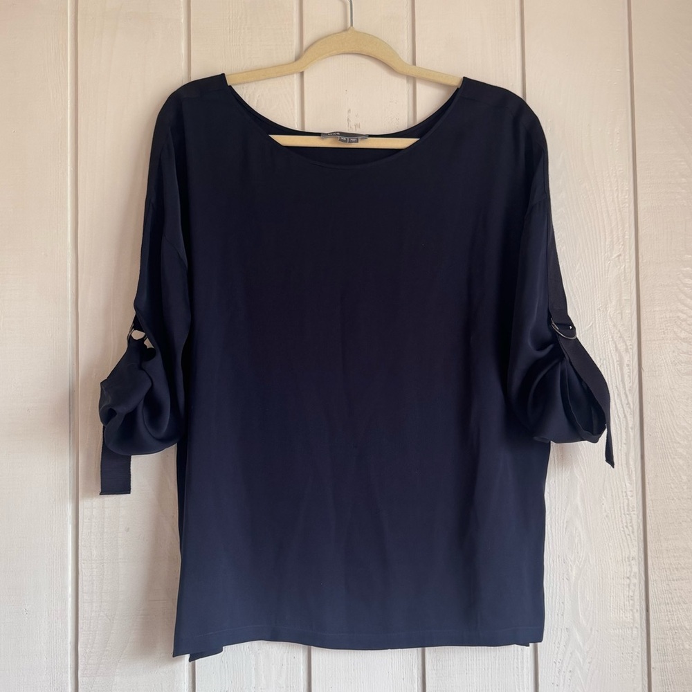 Vince Navy Blue Silk Roll-Tab Sleeve Blouse